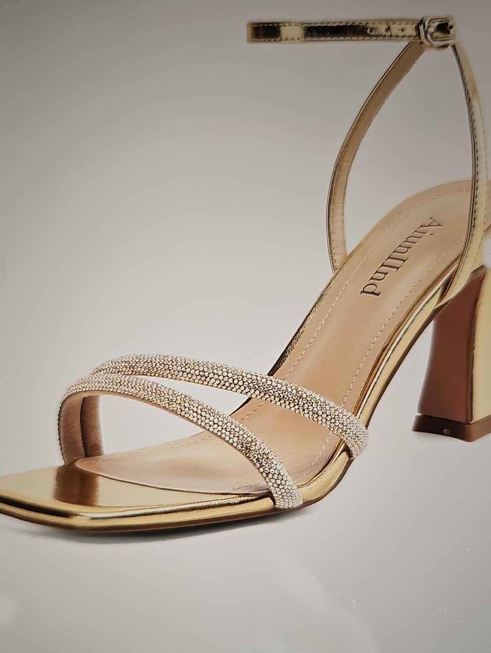 Gold NWT Metallic Crystal-Embellished Block Heel Sandal